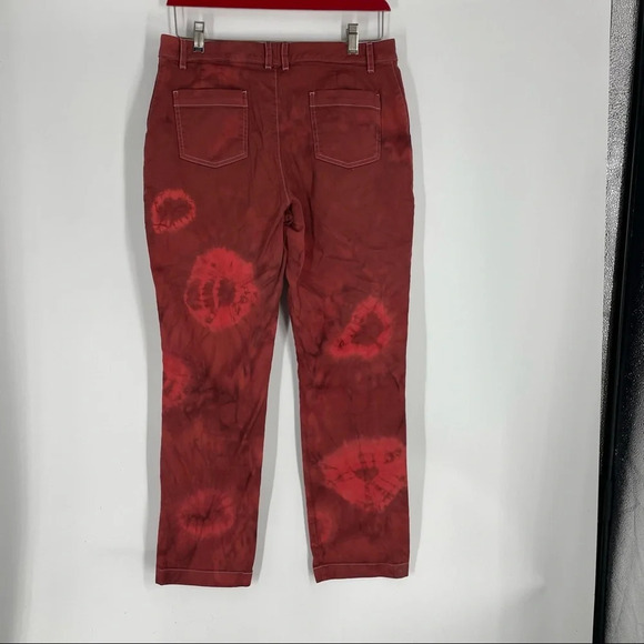 Garnet Hill ice dyed tie dyed red pants chinos 6 - Picture 3 of 6